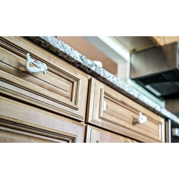 Set of 6 White Painted Cast Iron Mermaid Drawer Pull Rustic Furniture Decor Knob - Picture 7 of 12